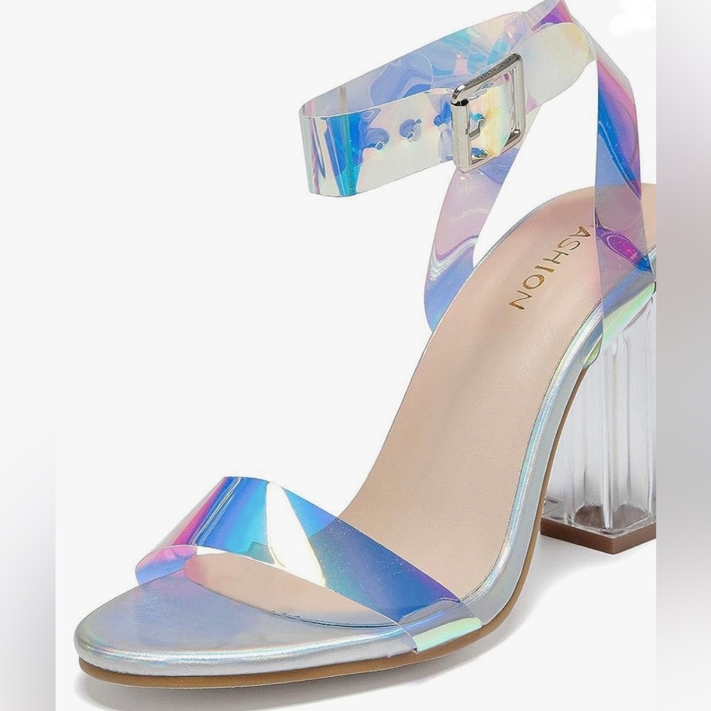 Iridescent plastic wrap heels